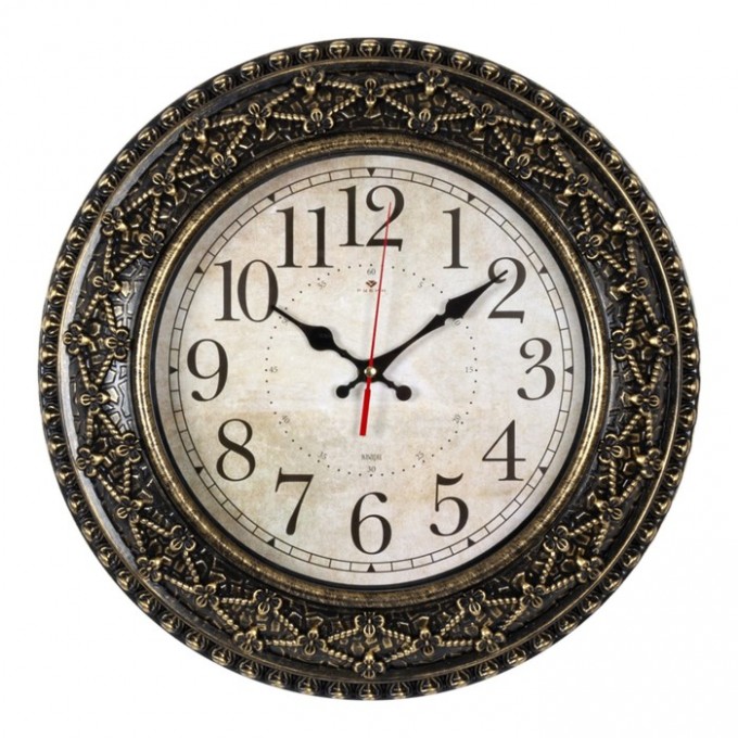 Часы настенные РУБИН интерьерные d-38 см корпус черный с золотом 10112645