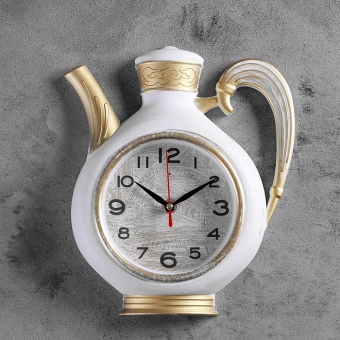 Часы настенные РУБИН серия: Кухня, "Чайник", 26,5х24 см, корпус белый с золотом (2622-002) 1295849