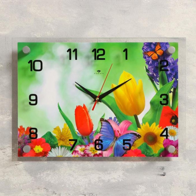 Часы настенные, серия: Цветы, "Бабочка и цветы", 25х35 см, микс 1409258