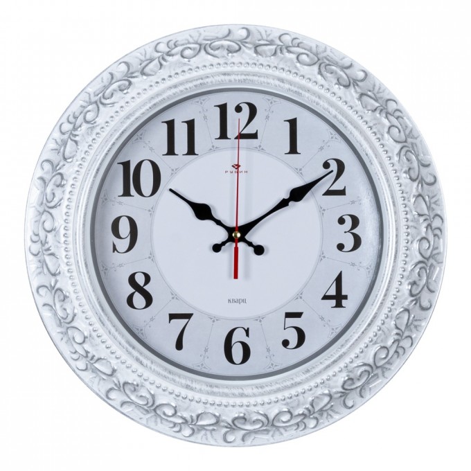Часы настенные РУБИН круг, D 35 см, корпус белый с серебром, "Классика"(3524-006) 1566393