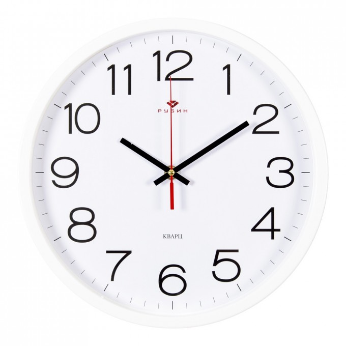 Часы настенные РУБИН круг, D 30 см, корпус белый, "Классика"(3027-121W) 1566394