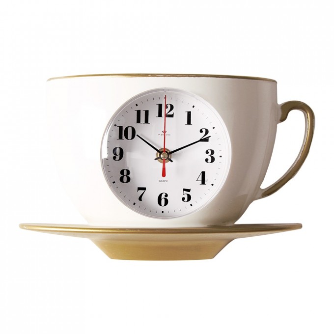 Часы настенные РУБИН чашка с блюдцем 28 х17 см, корпус белый с золотом Классика 2718-002 1587826