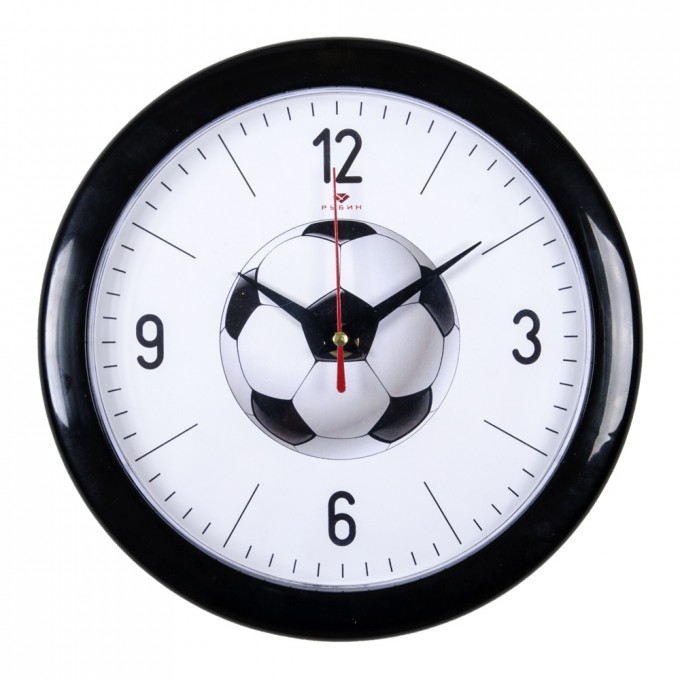Часы настенные РУБИН круглые d 23 см, корпус черный "Футбольный мяч"(2323-122)_x000D_ 1587828