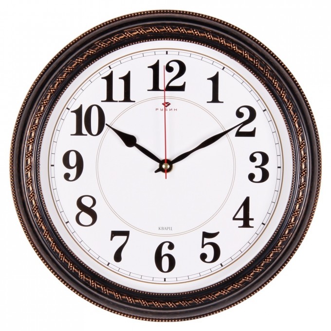 Часы настенные РУБИН круглые 28,5 см, корпус черный с бронзой "Классика" (2950-002) 1596763