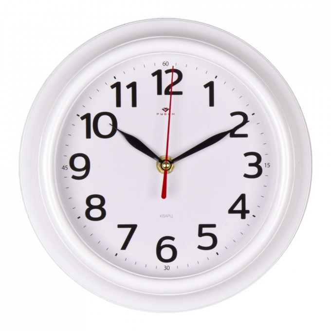 Часы настенные РУБИН круглые 21 см, корпус белый "Классика" () 2121-010W