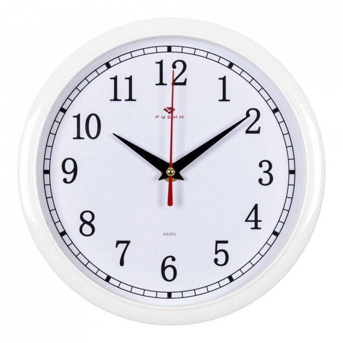 Часы настенные РУБИН круглые 22 см, корпус белый "Классика" 2222-329W