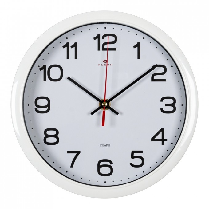Часы настенные РУБИН круглые 22 см, корпус белый "Классика" 2222-344
