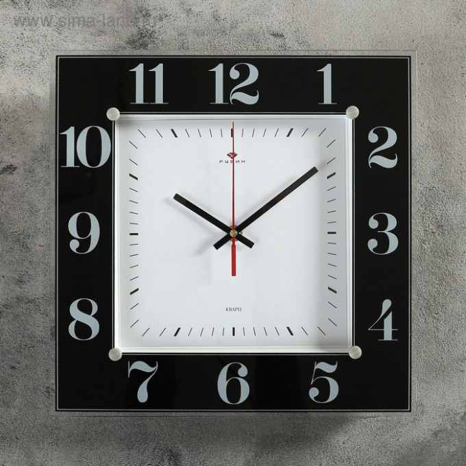 Часы настенные Классика, Классика, 31х31 см стекло, черные Рубин 2362201