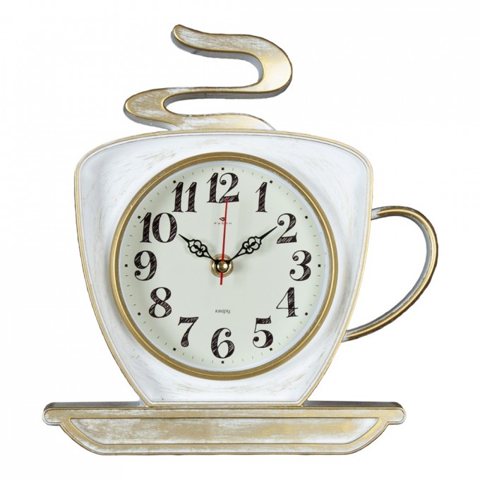 Часы настенные РУБИН чашка 25х24 см, корпус белый с золотом "Классика" () 2523-004