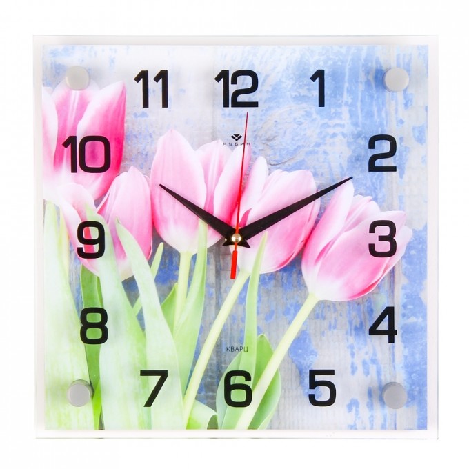 Часы РУБИН Тюльпаны, квадратные, с арабскими цифрами 2525-028