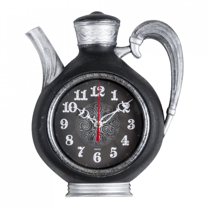 Часы РУБИН чайник 26,5х24 см, корпус черный с серебром Узор 2622-004