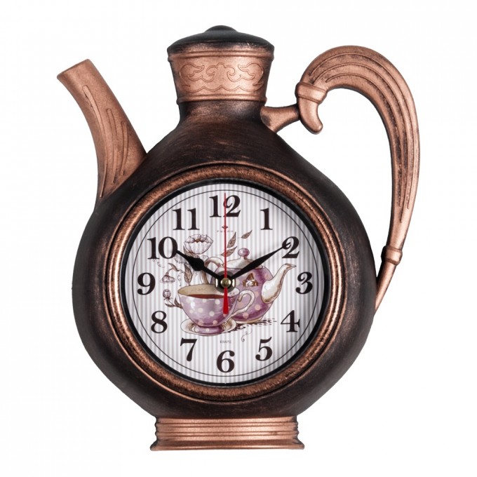 Часы РУБИН чайник 26,5х24 см, корпус черный с медью "Joy" 2622-005