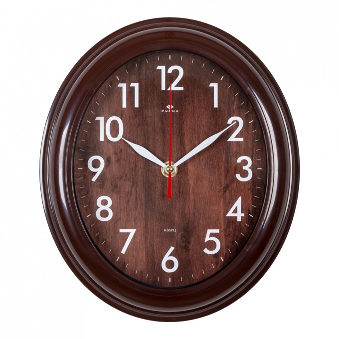 Часы настенные РУБИН овал 22,5х26,5 см, корпус коричневый "Классика" 2623-005