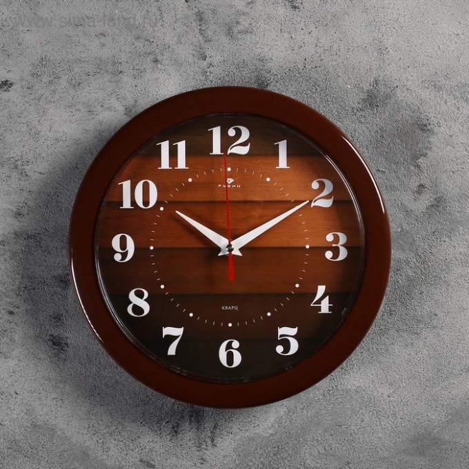 Часы настенные круглыеПаркет, коричневый обод, 23х23 см Рубин 2643194