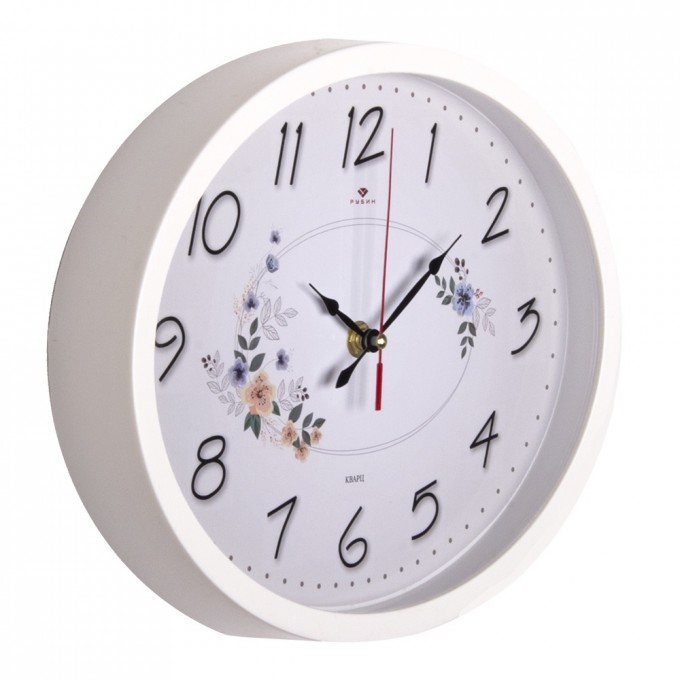 Часы РУБИН овал 22,5х29 см, корпус белый Нежные цветы 2720-006
