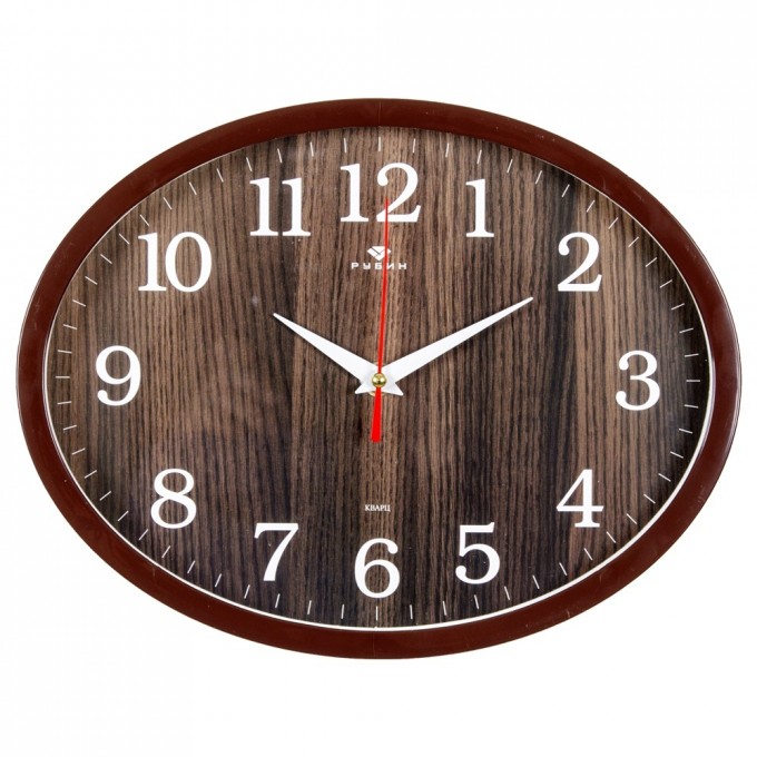 Часы настенные РУБИН овал 22,5х29 см, корпус коричневый "Структура дерева" 2720-105