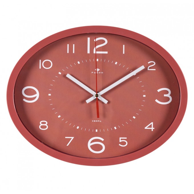 Часы интерьерные настенные, Рубин, часы красные на кухню овал 22,5см 29см, 2720-120