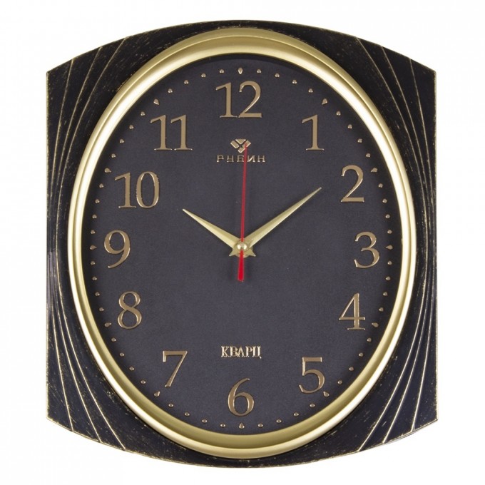 Часы РУБИН прямоугольные 27,5х31,5 см, корпус черный с золотом, Классика 2832-001