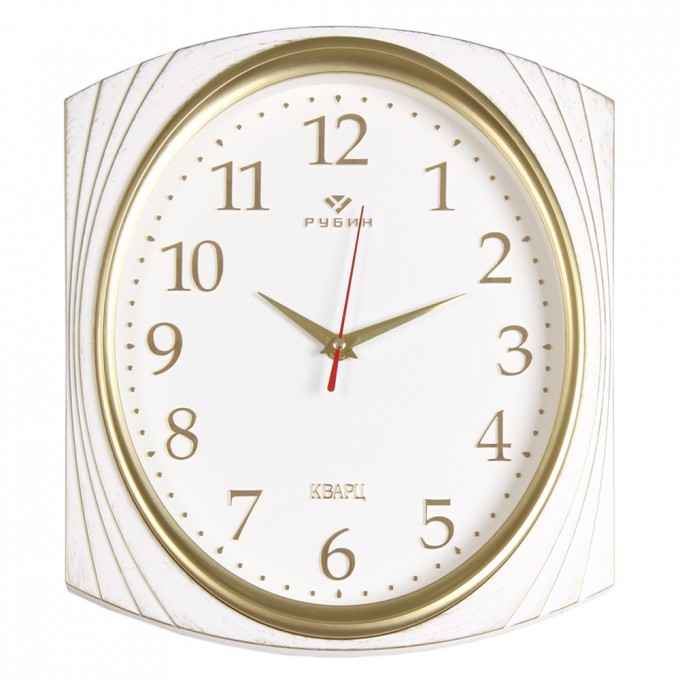 Часы РУБИН прямоугольные 27,5х31,5 см, корпус белый с золотом, Классика 2832-002