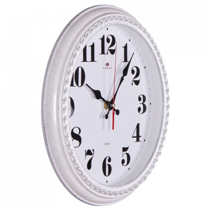 Часы РУБИН круглые 28,5 см, корпус белый с серебром "Классика" 2950-003