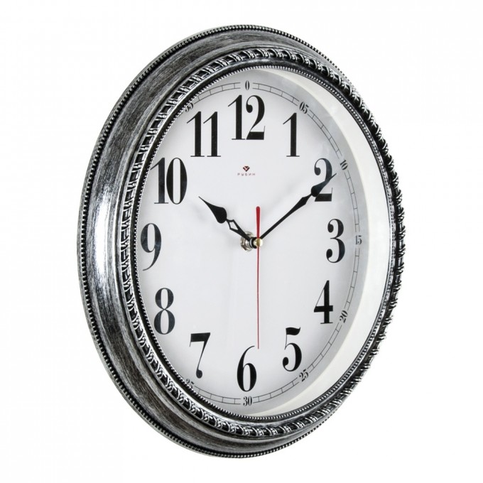 Часы РУБИН круглые 28,5 см, корпус черный с серебром Классика 2950-102