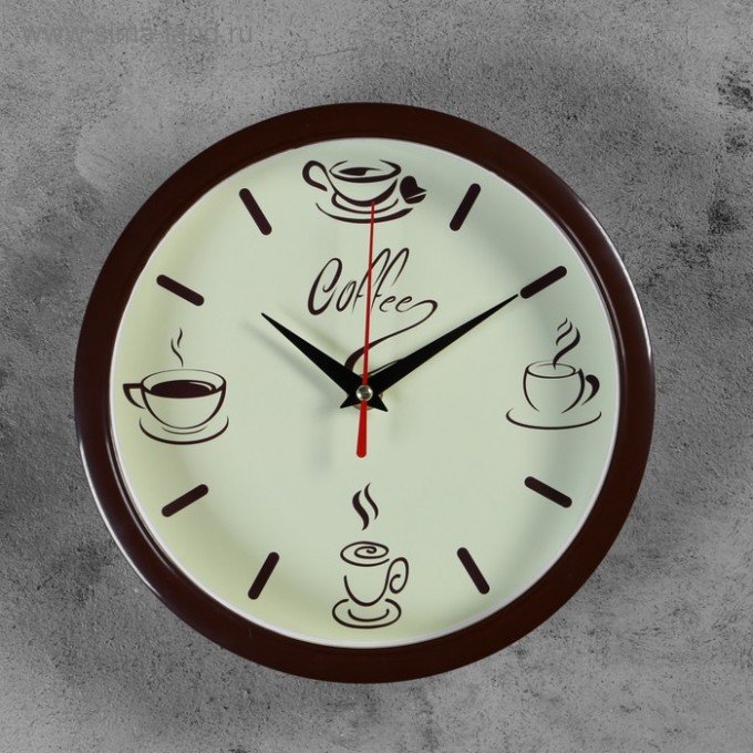 Часы настенные круглые Coffee, обод коричневый, 22х22 см 2976089