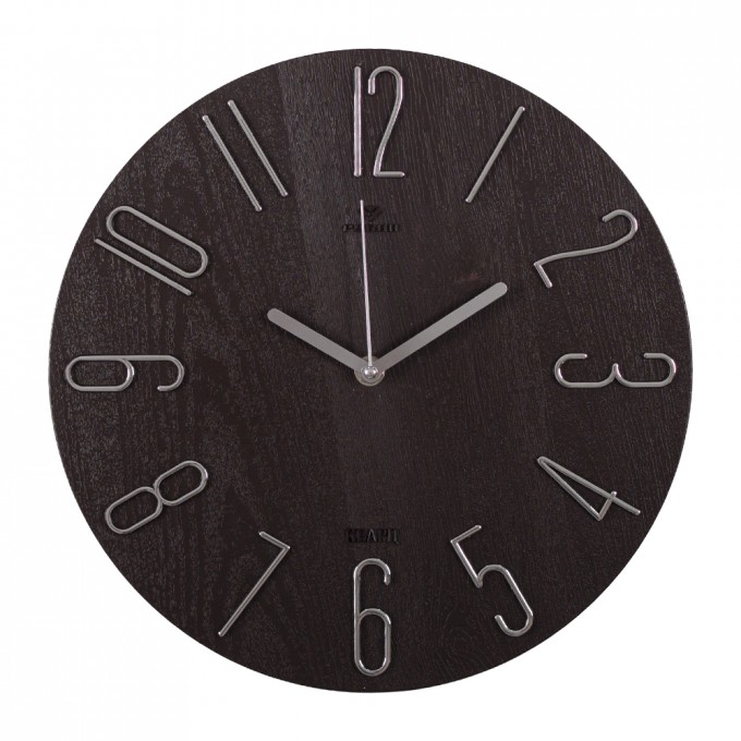 Часы настенные РУБИН d 30см корпус коричневый с серебром классика 3010-004