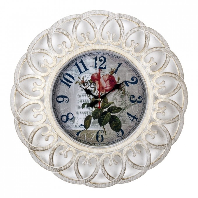 Часы РУБИН РУБИН круглые, диаметр 30 см, корпус белый с золотом "Италия" 3016-004