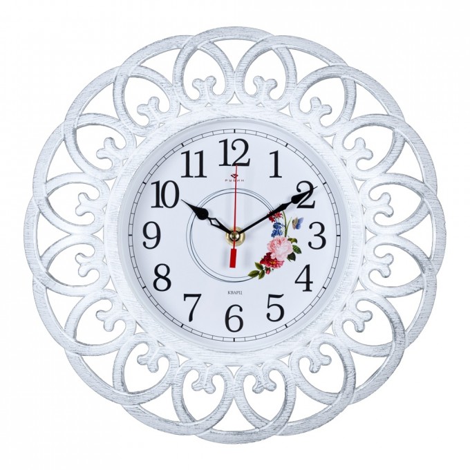 Часы РУБИН круглые 30 см, корпус белый с серебром, Адажио 3016-006W