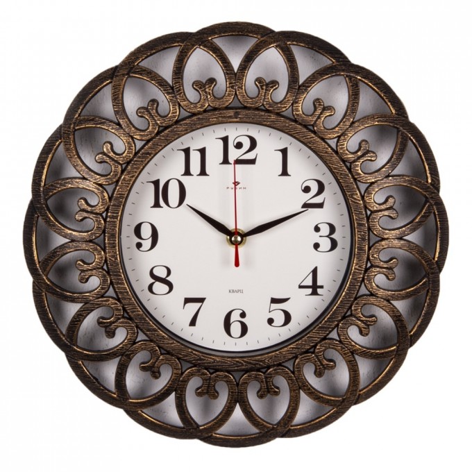 Часы настенные РУБИН круглые d 30 см, корпус черный с бронзой "Классика" 3016-007