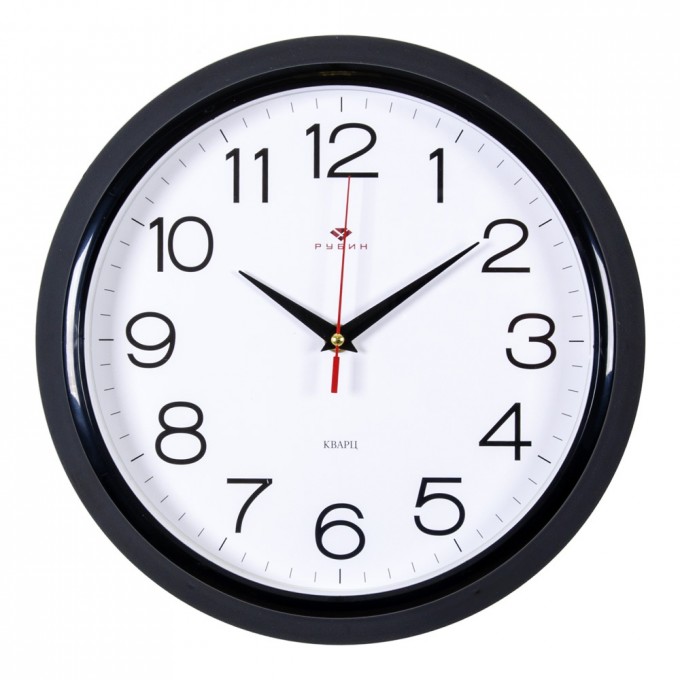 Часы настенные РУБИН круглые 30 см, корпус черный "Классика" 3024-121B