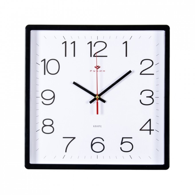 Часы настенные РУБИН квадрат, 30х30 см, корпус черный, "Классика" () 3028-141B