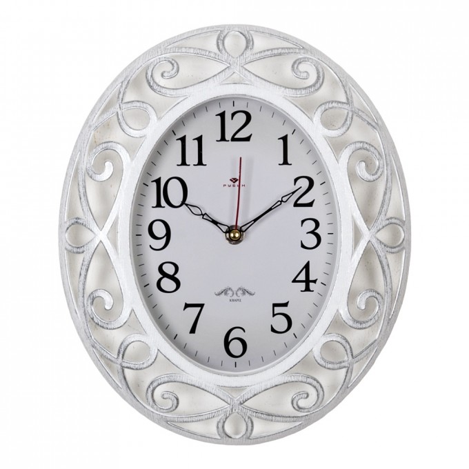 Часы настенные РУБИН овал 31х26 см, корпус белый с серебром "Классика" 3126-001
