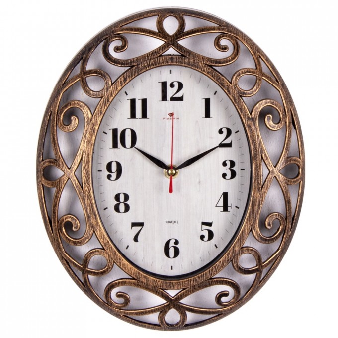 Часы настенные РУБИН овал 31х26 см, корпус черный с бронзой "Эко" 3126-008