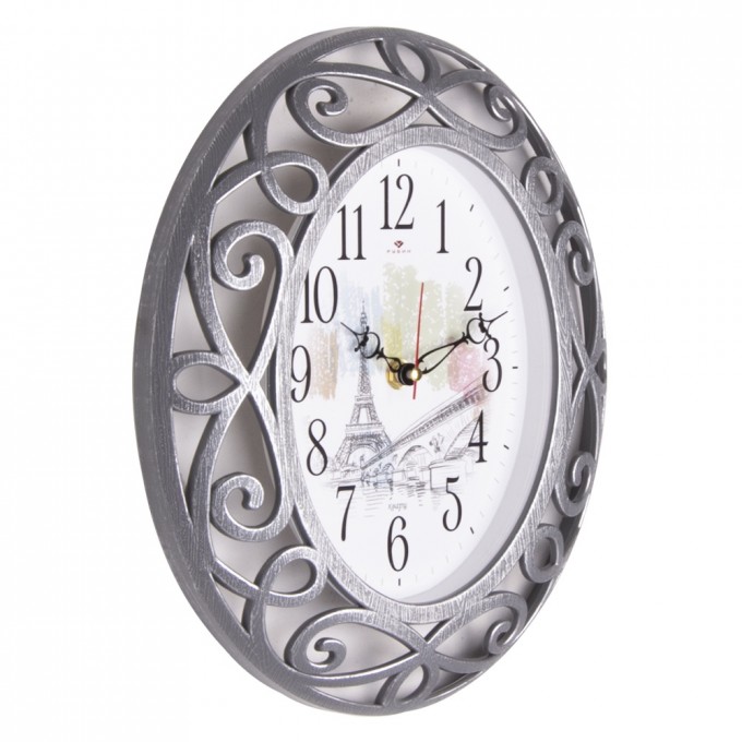 Часы РУБИН овал 31х26 см, корпус серый с серебром Париж 3126-011