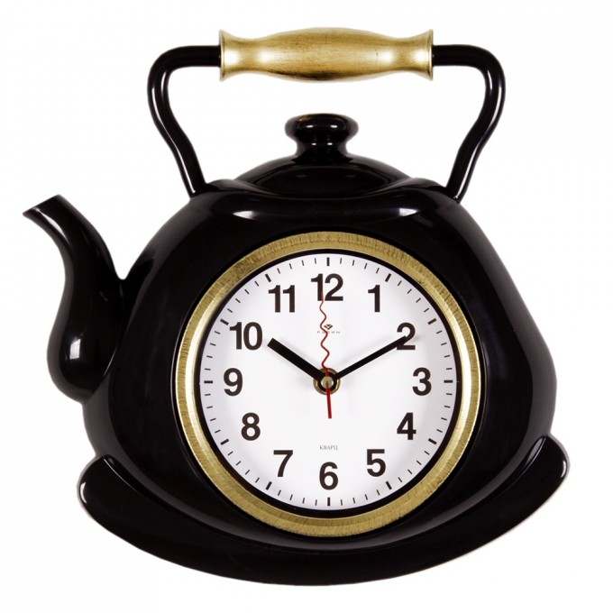 Часы настенные РУБИН чайник 27х28,5 см, корпус черный с золотом "Классика"() 3129-001