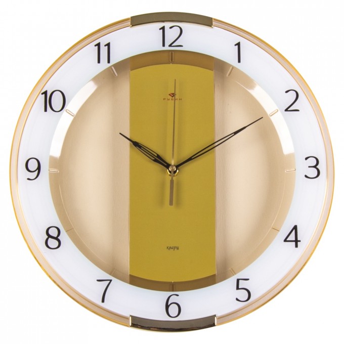 Часы настенные РУБИН круг, со вставками, D 34 см, корпус прозрачный коричневый, "Классика" 3327-002