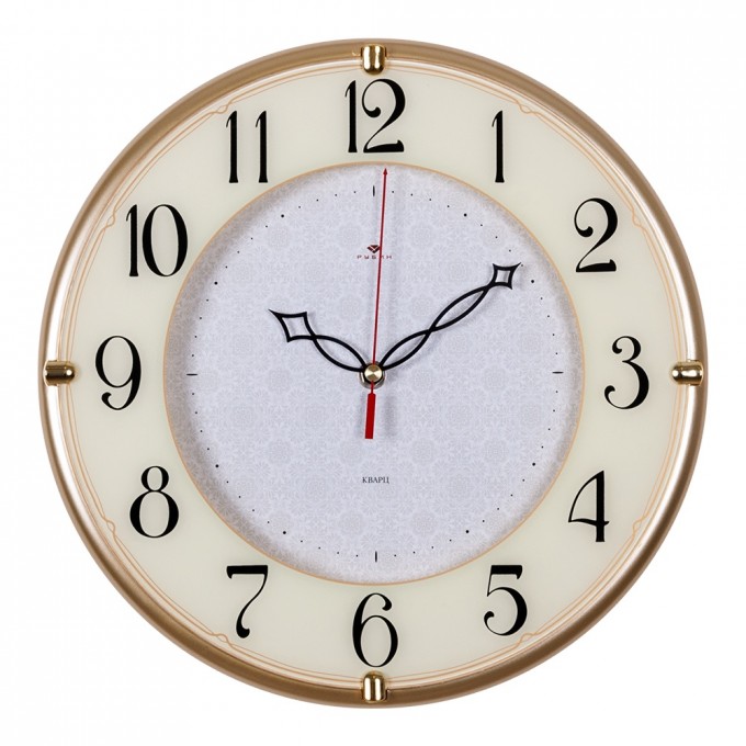Часы РУБИН круг со вставками d 32,5 см, корпус золото "Классика с узором" 3328-103