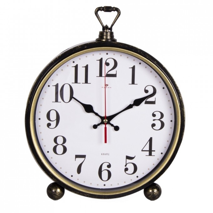 Часы настенно-настольные РУБИН 26х32 см, корпус черный с золотом "Классика" 3426-001