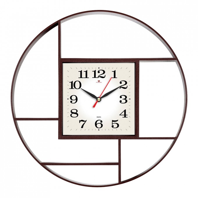 Часы настенные РУБИН круглые d 35 см, корпус коричневый Классика 3516-001