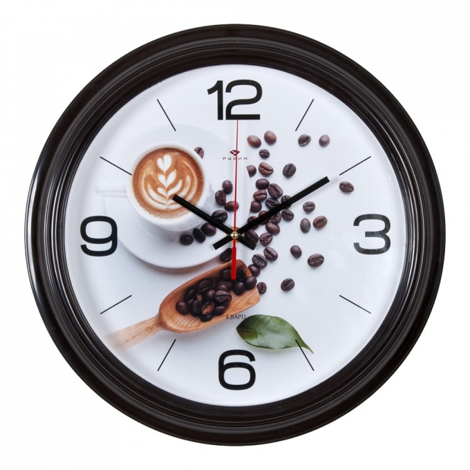 Часы РУБИН круглые 35 см, корпус темно-коричневый Любителям кофе 3527-18