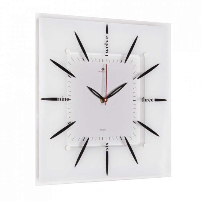 Часы РУБИН квадратные 35х35 см, корпус белый Абстракция 3636-003