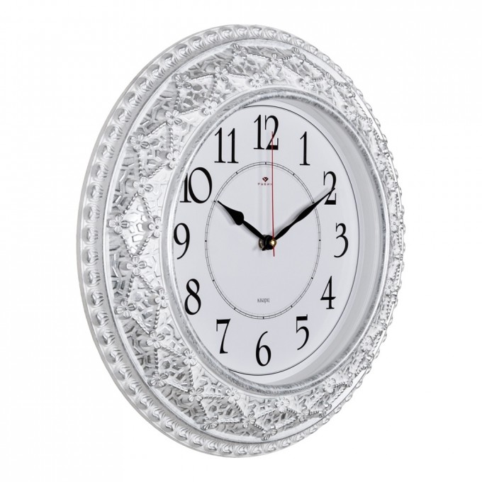 Часы РУБИН круглые 38 см, корпус белый с серебром "Классика" 3825-006