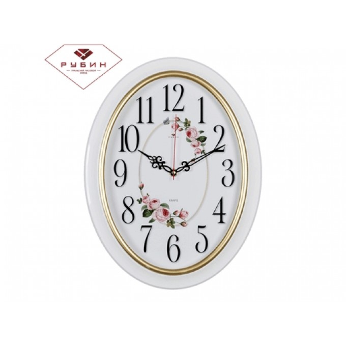 Часы настенные "Рубин" "Розы" белый с золотом 3829-107