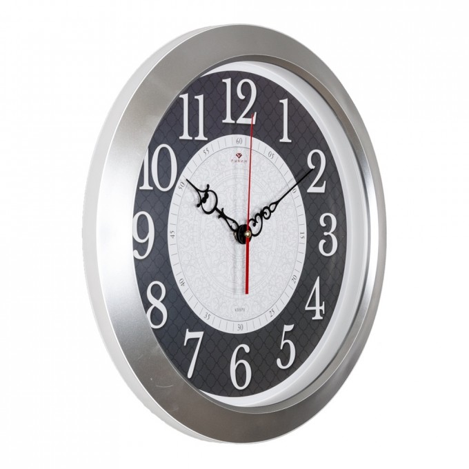 Часы РУБИН круглые 38,5 см, корпус серебряный "Орнамент" 3960-104