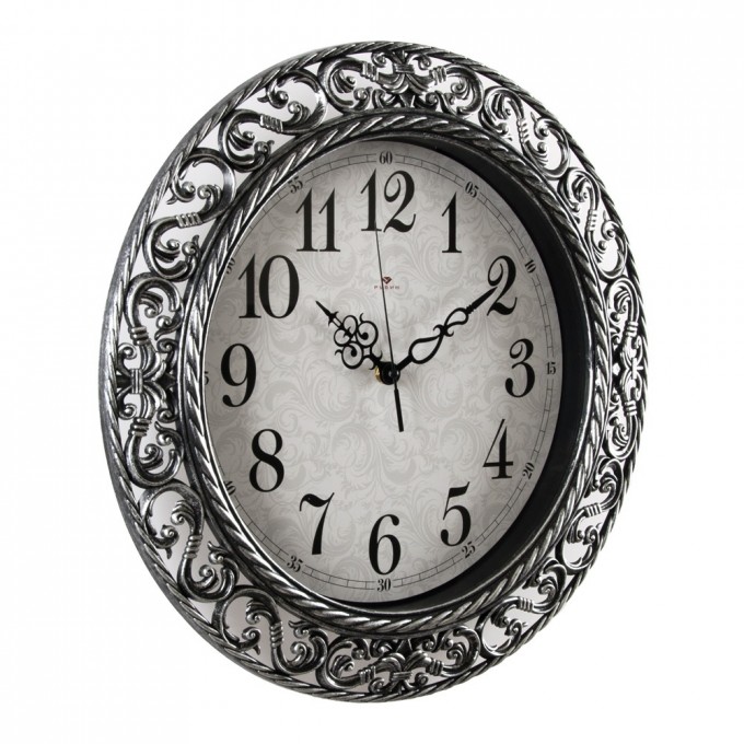 Часы РУБИН круг с узором d 39,5 см, корпус черный с серебром "Классика" 4051-105