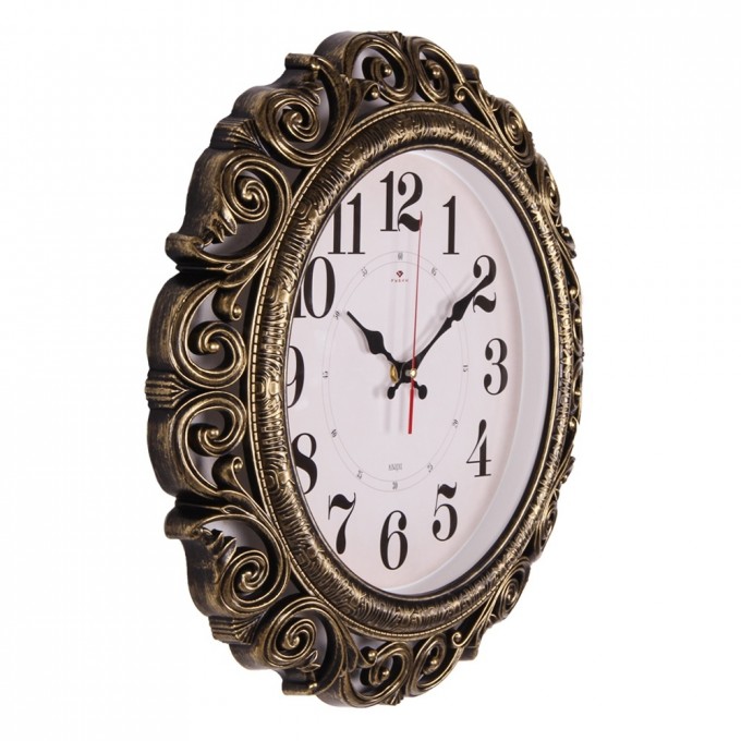 Часы РУБИН круглые ажурные d 40,5 см, корпус черный с золотом "Классика" 4126-007