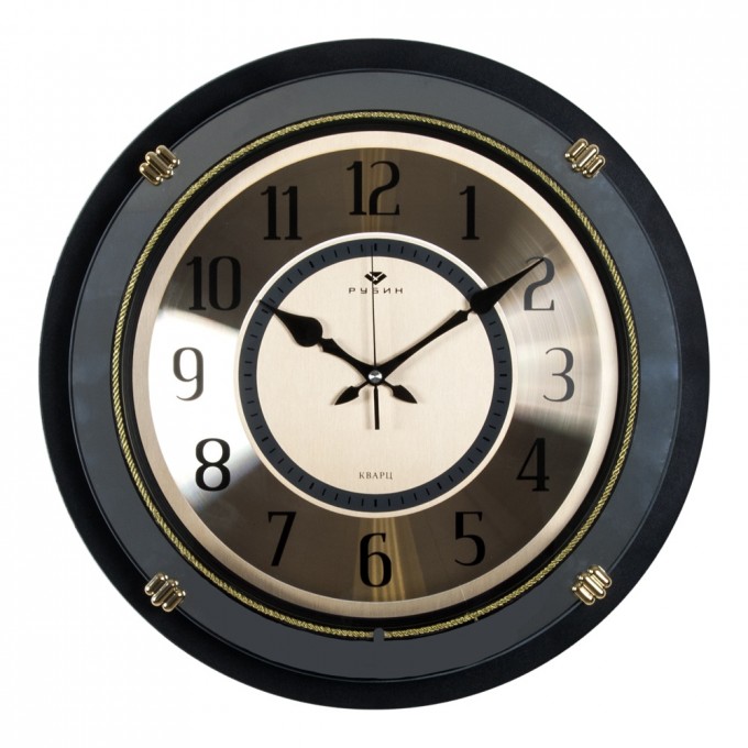 Часы РУБИН круг с зеркалом d 40,5 см, корпус черный "Золотая классика" 4130-101
