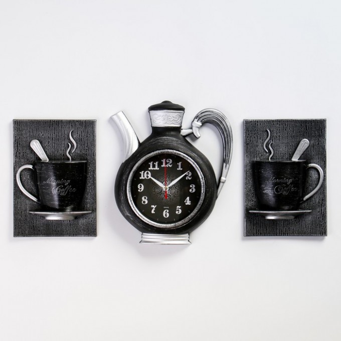 Часы настенные Кухня, Сангино, 26.5 х 24 см, черные/серебро 4551491