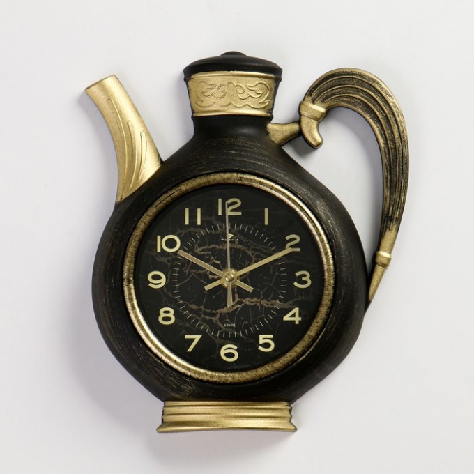 Часы настенные Кухня Чайник, 26.5 х 24 см, корпус черный с золотом 4852855